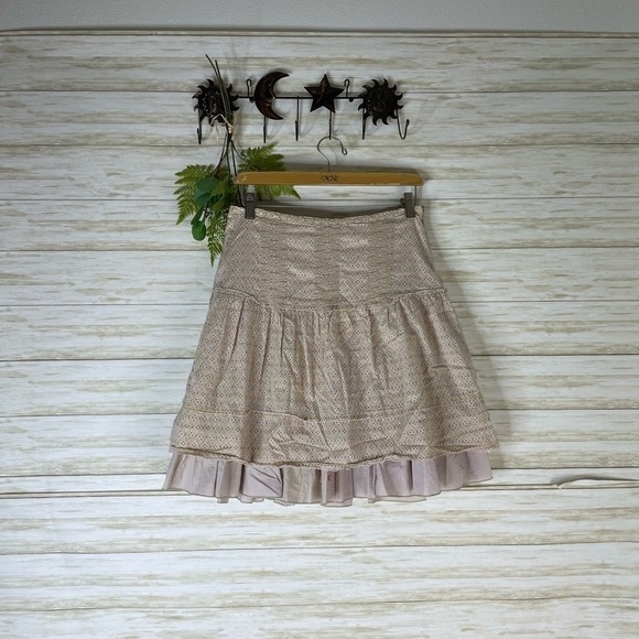 Y2K American Eagle Brown Tan Pleated Ruffle Tiered Mini Skirt - Picture 2 of 6